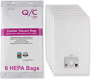 Vacu Replacement Vacuum Cleaner Dust Bags Compatible with Kenmore Vacuum Cleaner (Type Q/C 6 Bags).Also Fits Kenmore 5055, 50557, 50558. Part Number 20-53292. Package of 6 Premium HEPA Synthetic Bags
