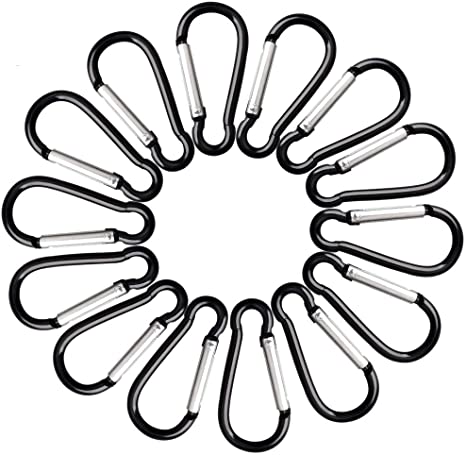 kuou 20Pcs Keychain Carabiner Clip, 6cm D-Shaped Locking Carabiner Clip Hook with Spring-Loaded Gate for Keychain Home Travel Fishing Hiking