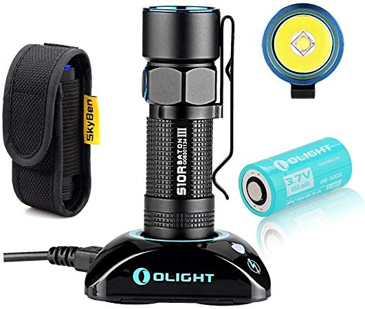 Olight S10R III 600 Lumens Rechargeable Variable Output Side Switch LED Flashlight With Olight Rcr123a Battery and SkyBen Holster