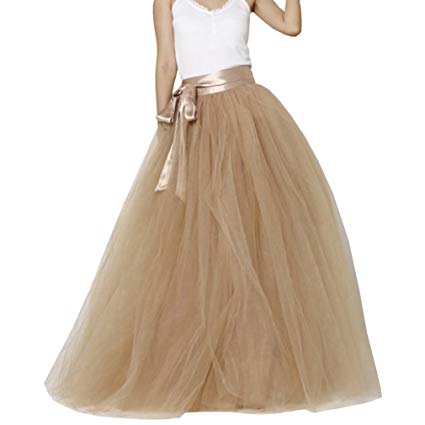 Lisong Women Floor Length Bowknot 5-Layered Tulle Party Evening Tutu Skirt