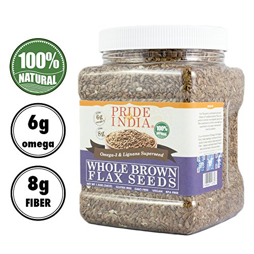 Pride Of India - Whole Brown Flax Seeds - Omega-3 & Lignan Superfood, 1.4 Pound (22oz) Jar