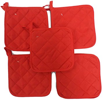 Brite Red (Ten) 10 Pack Pot Holders 6.5 Square Solid Color Everday Quality Kitchen Cooking Chef Linens