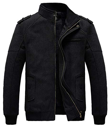 RongYue Men's Winter Thicken Wool Blend Jacket Military Fleece Parka Peacoat