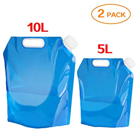Aboat 2 Pack 5L/ 10L Water Carrier Folding Drinking Water Container, Outdoor Folding Water Bag Car Water Carrier Container for Sport Camping Hiking Picnic BBQ