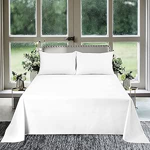 Flat Bed Sheet 100% Egyptian Cotton [ White Solid - Oversize King Plus Size] Easy to Wash 800 Thread Count 1Pc Flat Sheets - 120 Inches x 120 Inches