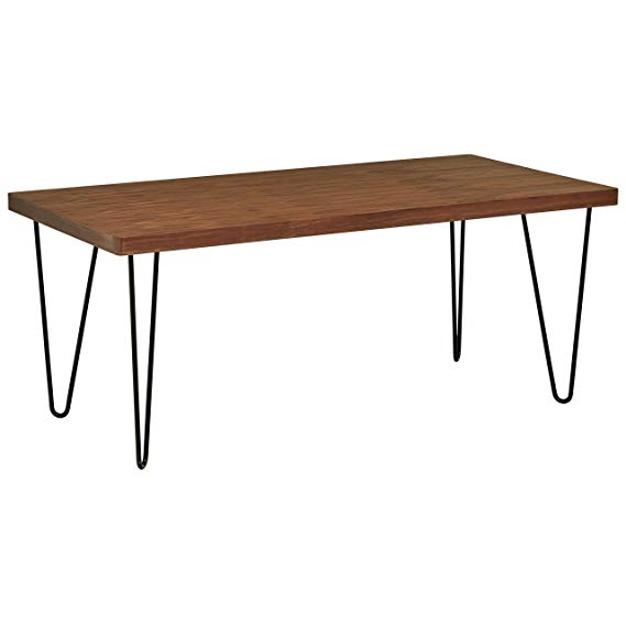 Rivet Industrial Hairpin Dining Table, 70.9" W, Walnut and Black