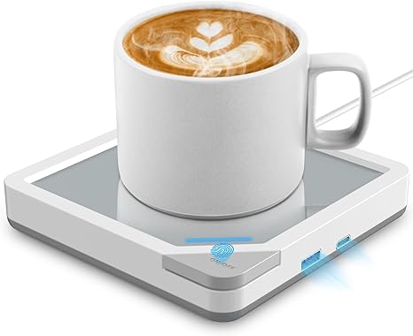 USB Coffee Mug Warmer Set:Electric Coffee Cup Warmer Set with Auto Shut Off-Coffee Accessories for Home Office Desk (U1 White Include Mug)