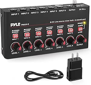 6-Channel Wireless BT Streaming Mini Line Mixer with USB Audio Interface - 6 Mono/Stereo Switching Inputs | Ultra-low Noise Design with High Headroom | Built-in USB Sound Card