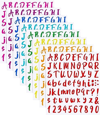 576 Pieces 8 Sheets Letters Stickers Self Adhesive Vinyl Letter Alphabet Number Stickers Mailbox Numbers Sticker, Decals for Classroom Decor, Sign, Door, Business (Multi Colors, 1.5 Inch)