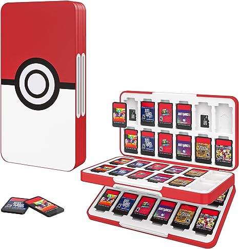 MoKo 48 Game Card Case Compatible with Nintendo Switch OLED 2021/Switch/Switch Lite, Switch Games Holder Case for 48 Switch Game Card & 24 SD Card, Slim & Portable Game Card Storage Box, Pokeball