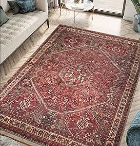 Keen Home Design Machine Washable Area Rugs with Non-Slip Backing, Ideal for Hallway, Living Room, Bedroom, Kitchen and Laundry Room, Vintage Moroccan and Low Pile Rug - (5' x 7')