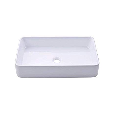 KES Bathroom Sink, Vessel Sink 24 Inch Porcelain Rectangular White Above Counter for Lavatory Vanity Cabinet Contemporary Style, BVS113