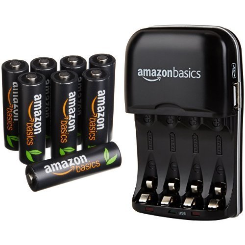 AmazonBasics AA High-Capacity Rechargeable Batteries (8-Pack) and Ni-MH AA & AAA Battery Charger With USB Port Set