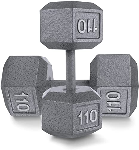 WF Athletic Supply Cast Iron Solid Hexagon Gray Dumbbells, Strength Training Free Weights Set of 2 for Women and Men, Hand Weights Sold by Pairs, from 1 to 120 LBS, Multi-Select Size Options Available