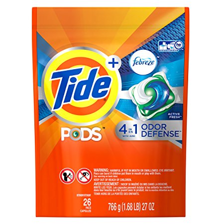 Tide PODS Plus Febreze Odor Defense Laundry Detergent Pacs, Active Fresh Scent, 26 loads, Designed For Regular and HE Washers