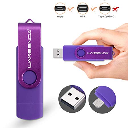 OTG USB Flash Drive Wansenda 2 in 1 USB Memory Stick Micro Port & USB 2.0 Pen Drive for Android Devices/PC/Tablet/Mac (64GB, Purple)