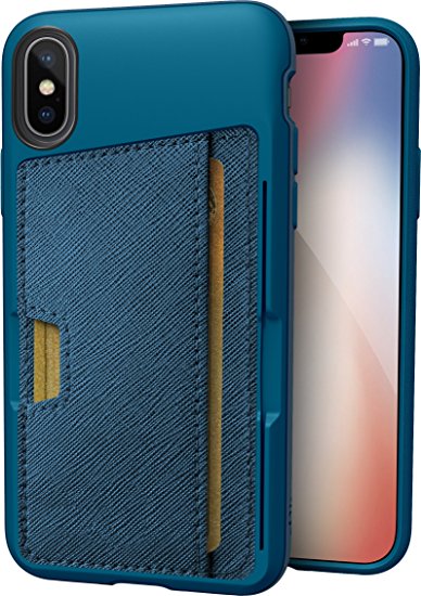 Silk iPhone X Wallet Case - Q CARD CASE [Slim Protective Kickstand CM4 Grip Cover] - "Wallet Slayer Vol.2" - Blue Jade