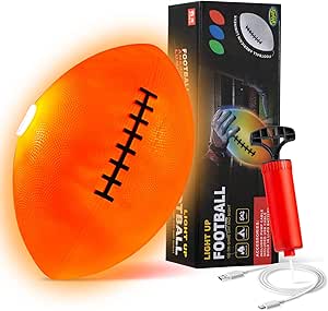 Toysery Light Up Football - Glow in The Dark LED Ball - Football for Night Sports - Fun Boy Toys for Beach and Backyard - Outdoor Sports Birthday Gifts for Boys Ages 3 and Above (Orange)