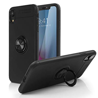 iPhone Xs Max Case,SQMCase Heavy Duty Durable Soft TPU Protective Case with 360 Degree Rotation Ring Kickstand [Work with Magnetic Car Mount] for Apple iPhone Xs Max (6.5") - Black
