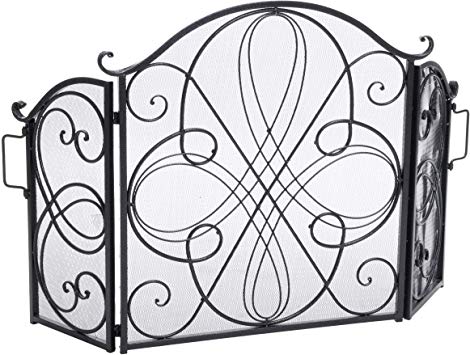 Christopher Knight Home Rosalinda Black Silver Finish Floral Iron Fireplace Screen