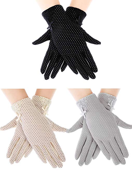 3 Pairs Women Sun Protective Gloves UV Protection Sunblock Gloves Touchscreen Gloves for Summer Driving Riding (Color Set 1)