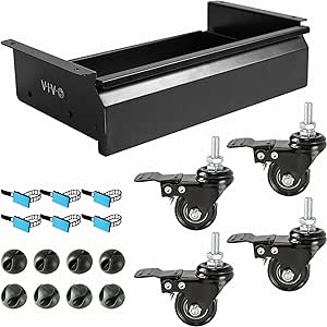 VIVO 16 inch Under Desk Mounted Sliding Pull-out Drawer for Office Desk, 1.5 inch M8 Locking Caster Wheels, Cable Tie Set, Black, DESK-ACK-02