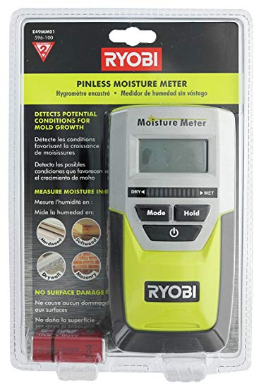 Ryobi E49MM01 Digital LED Pinless Moisture Meter for Softwood, Drywall, and Masonry (9 Volt Battery Included)