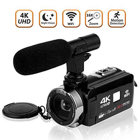 Video Camera Camcorder 4K Ultra HD Digital Camera WiFi Video Camcorder 3.0 inch Touch Screen Night Vision Vlogging Camera with External Microphone