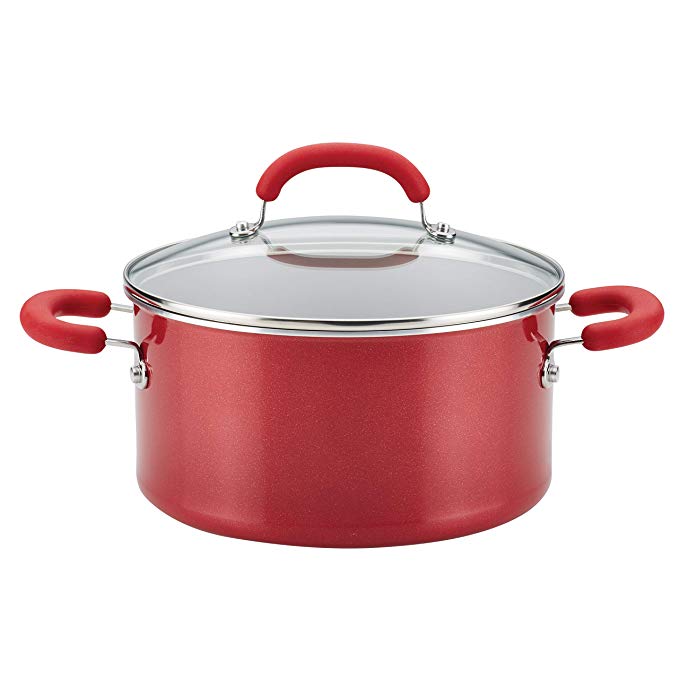 Rachael Ray 12164 Create Delicious Nonstick Stock Pot/Stockpot with Lid - 6 Quart, Red