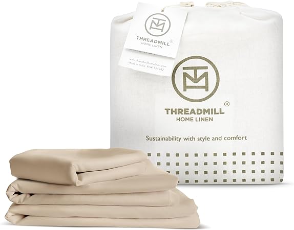 Threadmill Viscose Bamboo Twin XL Sheets for Twin XL Size Bed, 3 Piece Cooling Bed Sheets Set Beige - Silky Soft, Lightweight, Breathable -15 Inch Deep Pocket -Moisture Wicking & Temp Regulating