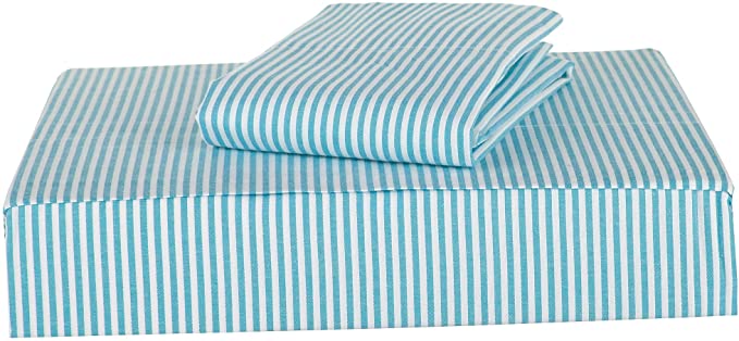 Westport Linens Yarn Dyed Stripe 100% Cotton Sheet Set King Aqua