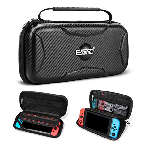 Carrying Case for Nintendo Switch, Larger Capacity Potable Nintendo Case with Upgrade Stand and 15 Game Cartridges, Carbon Fiber Pattern Protective Hard Shell Pouch for Nintendo Switch Accessories