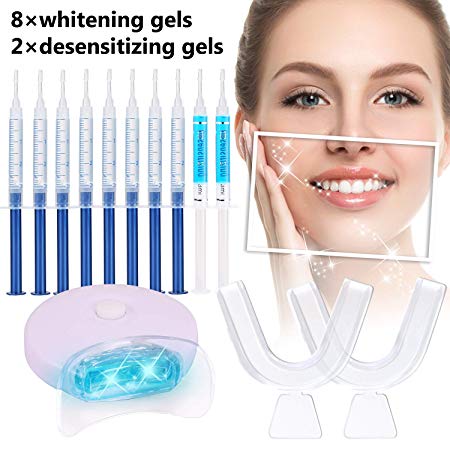 Teeth Whitening Kit, BESTOPE Teeth Whitening Gel Kit Set with Led Accelerator Light, 10 of 3 ml Gel Syringes, 2 of Tray and Case for Tooth Whitening, Reusable for Office Home Teens