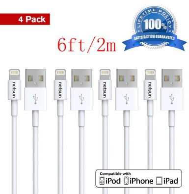 iPhone cableNetSunTM 4 Pack 6Ft Lightning to USB Sync and Charging Cable for Apple iPhone 6s  6s Plus  6  6 Plus  5s  5c  5 iPod 7 iPad Mini  Mini 2 Mini 3 iPad 4  iPad Air  Air 2