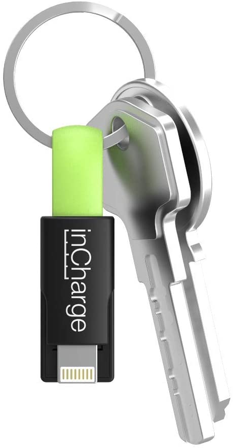inCharge Dual 2in1 Ultra Portable Charging/Sync Keychain Cable Compatible with Lightning Apple iPhone/iPad/airPods and All Android microUSB Devices - 3,5 inches Cable (TPE, Lime)