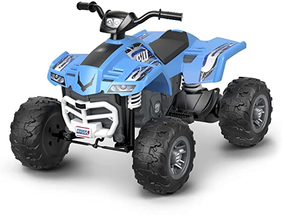 Fisher-Price Power Wheels Racing ATV, Blue Battery-Powered Ride-on Vehicle for Preschool Kids Ages 3-7 Years