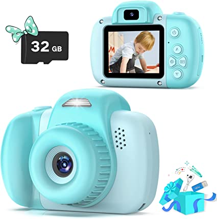 Goopow Mini Kids Camera Toys for 3 4 5 6 7 8 Year Old Girls Boys, Toddler Children Digital Video Camcorder Camera, Best Chritmas Birthday Festival Gift for Kids - 32G SD Card Included