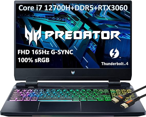 Acer Predator Helios 300 Gaming Laptop 15.6" FHD IPS 165Hz Display 12th Gen Intel 14-Core i7-12700H GeForce RTX 3060 RGB Backlit USB-C Thunderbolt 4 HDMI2.1   HDMI Cable (16GB RAM | 512GB PCIe SSD)