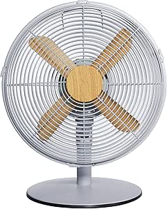 Russell Hobbs RHMDF1201WDG 12 Inch Scandi Electric Desk Fan, 3 Speed Settings, Oscillating Fan and Adjustable Tilt, 45W, Grey and Wood Effect