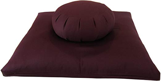 Buckwheat Zafu and Zabuton Meditation Cushion Set (2pc), Burgundy