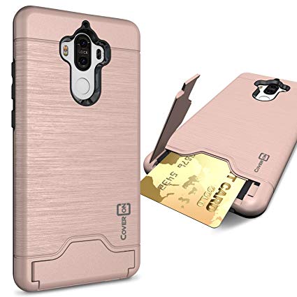 Huawei Mate 9 Case, CoverON [SecureCard Series] Slim Fit Protective Hard Hybrid Cover with Credit Card Slot and Kickstand Phone Case for Huawei Mate 9 - Rose Gold