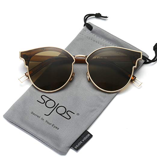 SOJOS Fashion Cateye Sunglasses for Women Oversized Flat Mirrored Lens SJ1055