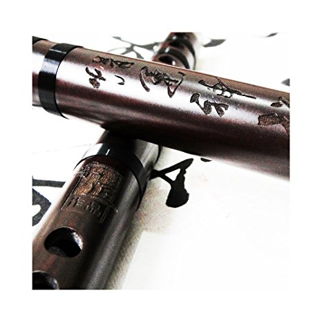 Professional Level Carved Chinese Instrument Aged Rosewood Flute Dizi