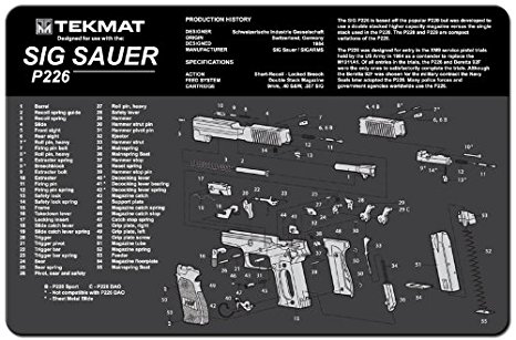 TekMat Sig Sauer P226 Cleaning Mat / 11 x 17 Thick, Durable, Waterproof / Handgun Cleaning Mat with Parts Diagram and Instructions / Armorers Bench Mat / Black and Grey