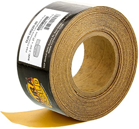 Dura-Gold - Premium - 220 Grit Gold - Longboard Continuous Roll 20 Yards long by 2-3/4" wide PSA Self Adhesive Stickyback Longboard Sandpaper for Automotive and Woodworking
