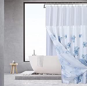 Waffle Weave Shower Curtain With Liner Sets - Modern Shower Curtain for Bathroom With Mesh Top Window - Premium Quality Fabric Snap Shower Curtain, 70.00" x 72.00", Water Flower Aqua