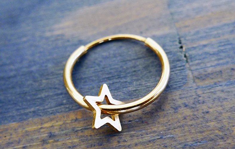 Carry Your Star. 14K Gold Star Hoop Earring. Recycled Gold. Eco Friendly. One Hoop Earring. Helix Piercing. Cartilage. Limited Edition.
