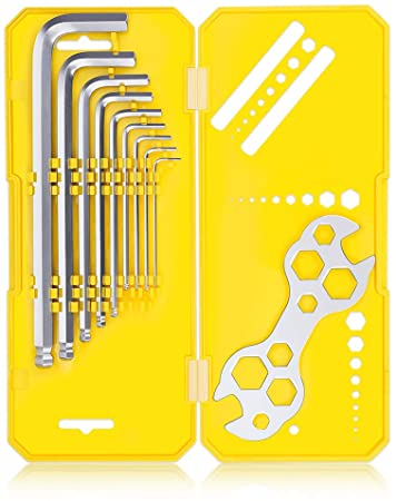 JOHNBEE Allen Wrench Set - Best Hex Key Wrench Set - Long Arm Ball End - 9 Piece (1.5-10 Mm) - Premium Quality Metric Allen Wrenches Set - Allen Key Set Box With Mini 10 in 1 Bike Wrench - Handy Tool