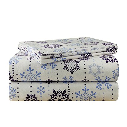 Pointehaven 200 GSM Flannel Sheet Set, Queen, Printed, Snow Drop