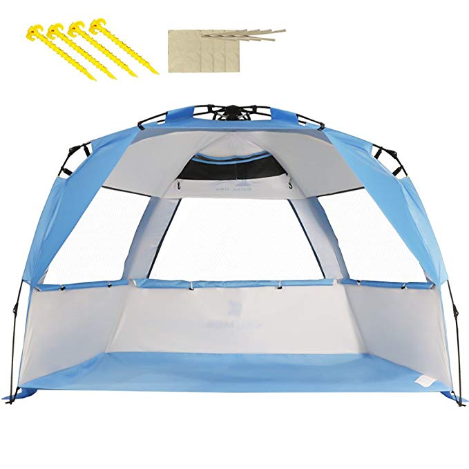 Beach Tent ZOMAKE Large Beach Shelter 2 3 4 People with Sun Protection Design, Pop up Umbrella Sun Shelter for Beach Adults Family